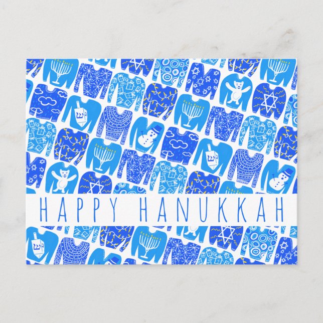 Fun Ugly Chanukah Sweaters Niedlich CUSTOM Urlaub Postkarte (Vorderseite)