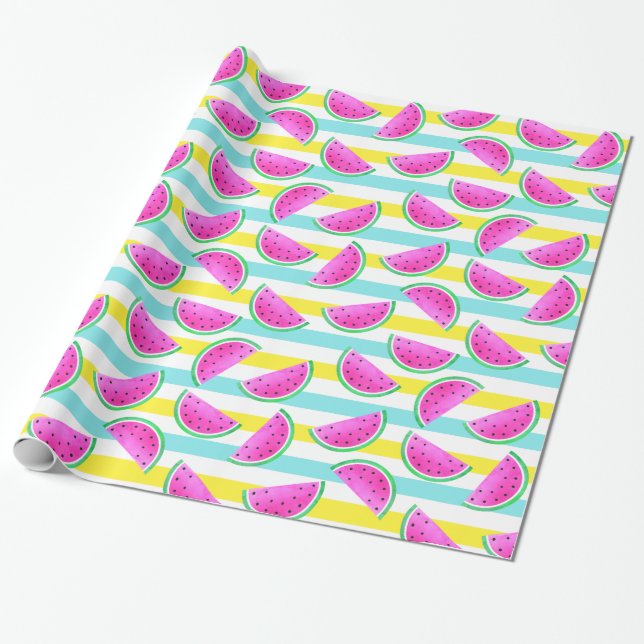 Fun und farbenfroh rosa Wassermelonenmuster Geschenkpapier (Ungerollt)