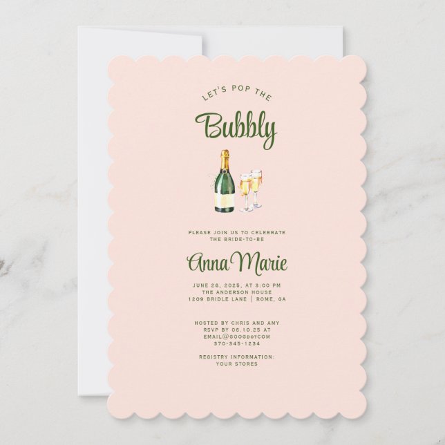 Fun und Feminine Brunch + Bubbly Brautparty Einladung (Vorderseite)