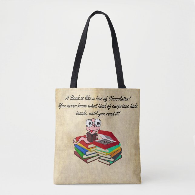 Fun und niedliche Buchwurm Buchliebhaber Tote Bag Tasche (Vorderseite)