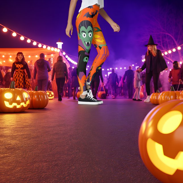 Fun Vampire, Black Cat & Pumpkin Halloween Leggings (Von Creator hochgeladen)