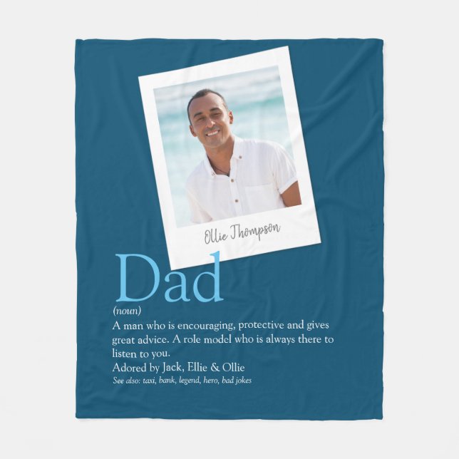 Fun Vater Daddy Pater Definition Foto Blau Fleecedecke (Vorderseite)