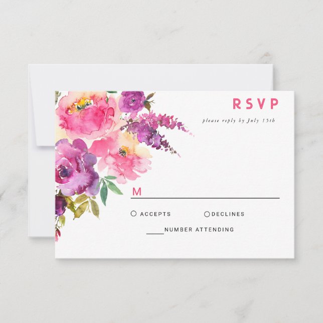 Fun Vibranet Fuchsia Floral RSVP Karte (Vorderseite)