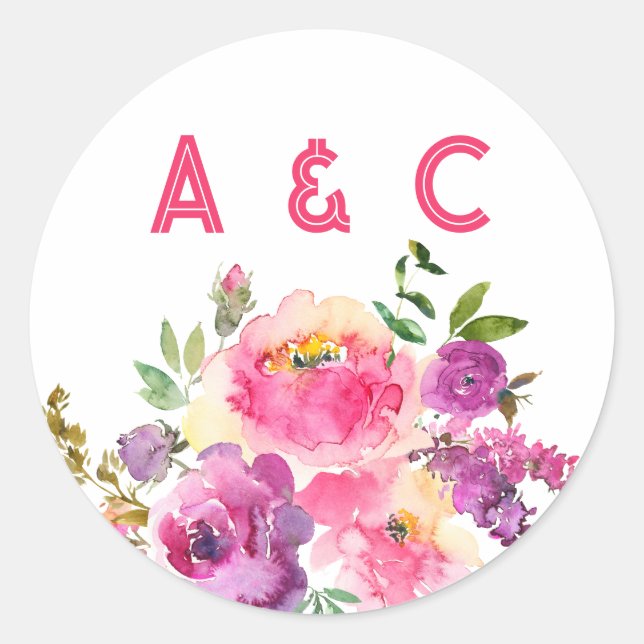 Fun Vibranet Fuchsia Floral Runder Aufkleber (Vorderseite)