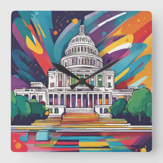 Fun Vibrant Funky Washington DC Horloge murale!