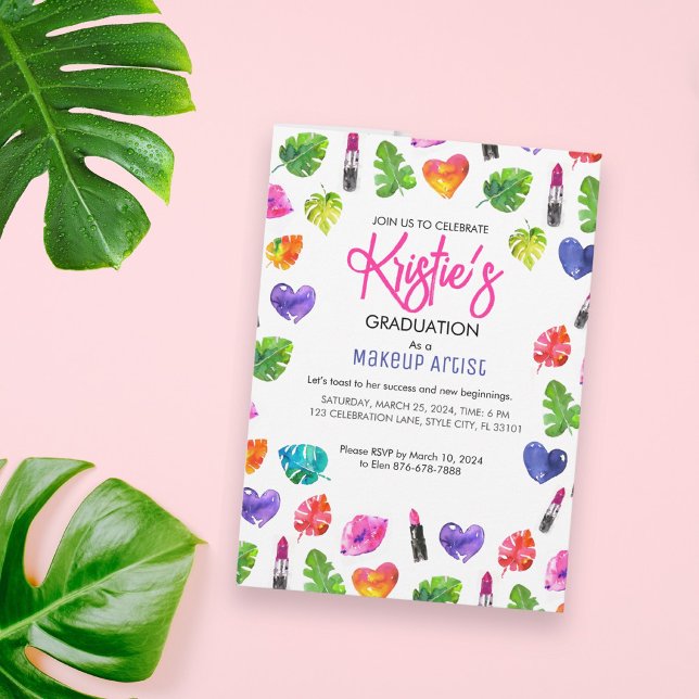 Fun Vibrant Watercolor Lipsticks Graduierungsparty Einladung (Von Creator hochgeladen)