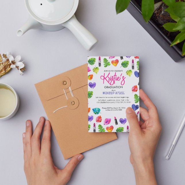 Fun Vibrant Watercolor Lipsticks Graduierungsparty Postkarte (Von Creator hochgeladen)