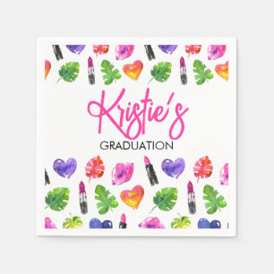 Fun Vibrant Watercolor Lipsticks Graduierungsparty Serviette