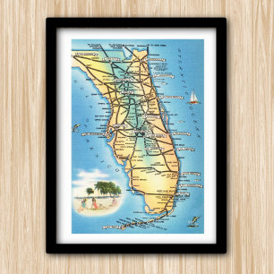 Fun Vintag Florida Map Poster
