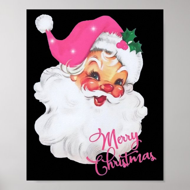 Fun Vintag Pink Santa Claus Pink Weihnachtsdesign Poster (Vorne)