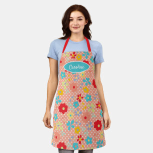 Fun Vintage Blume Punkte Muster auf Korallen Schürze