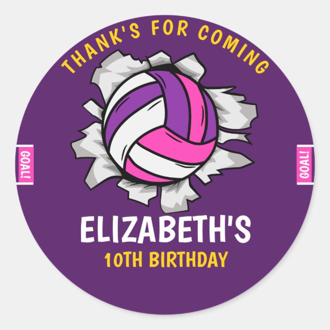 Fun Volleyball Birthday Girl Runder Aufkleber (Vorderseite)
