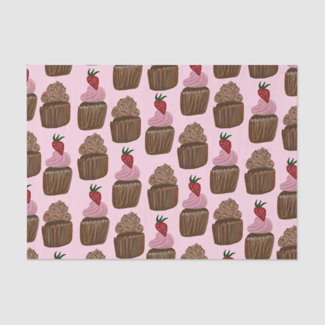 Fun Wasserfarbe Schokolade Cupcakes Geschenk Seidenpapier (Vorderseite)