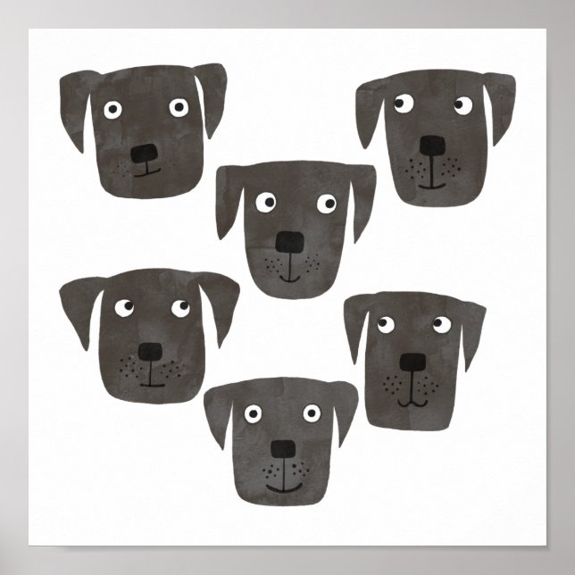 Fun Watercolor Blac Labrador Retriever Hunde Poster (Vorne)