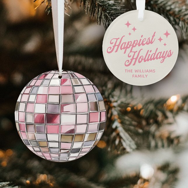 Fun Watercolor Disco Ball Ornament Familienname (Von Creator hochgeladen)