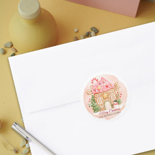Fun Watercolor Gingerbrot Weihnachten im Haus Runder Aufkleber