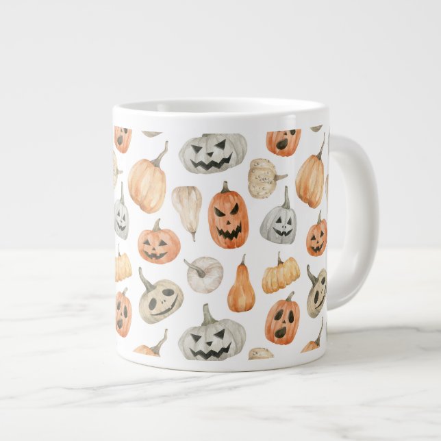 Fun Watercolor Pumpkin Pattern Jumbo-Tasse (Vorderseite Rechts)