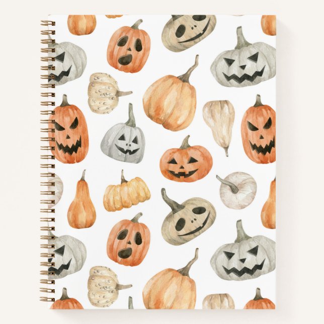 Fun Watercolor Pumpkin Pattern Notizbuch (Vorderseite)