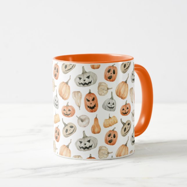 Fun Watercolor Pumpkin Pattern Tasse (VorderseiteRechts)
