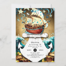 Fun Watercolor Treasure Pirate Geburtstag