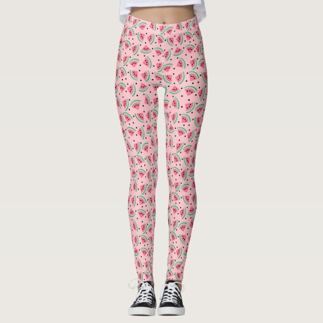Fun Watermelon Slice Pattern Summer Vibes Leggings (Vorderseite)