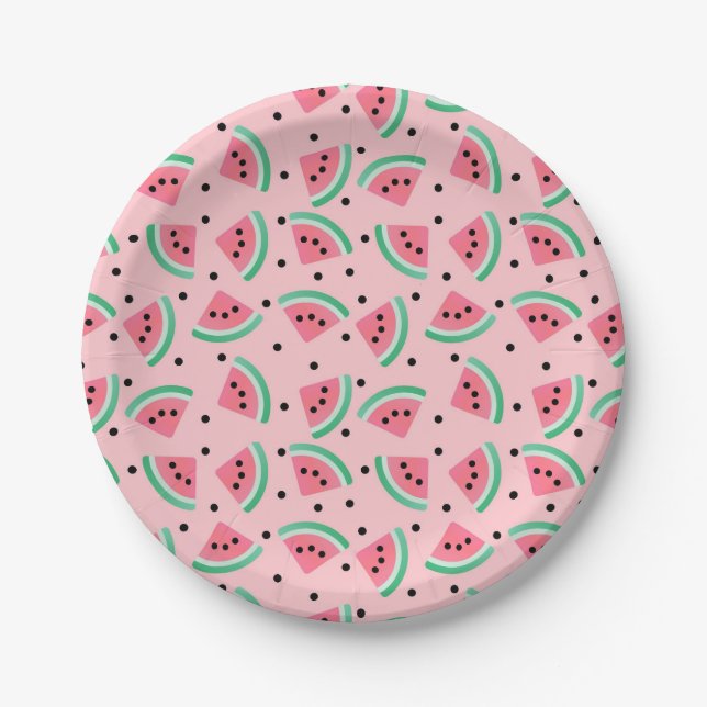 Fun Watermelon Slice Pattern Summer Vibes Pappteller (Vorderseite)