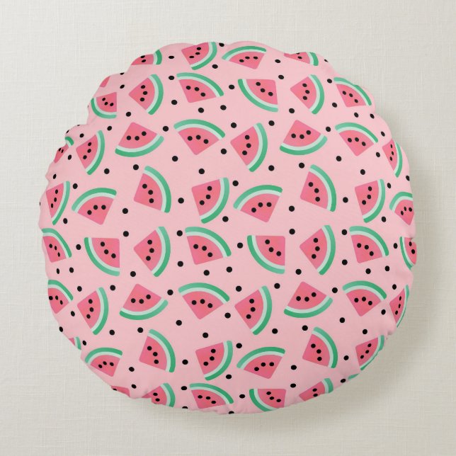 Fun Watermelon Slice Pattern Summer Vibes Rundes Kissen (Vorderseite)