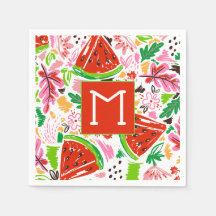 Fun Watermelon und Blumenmuster Monogramm