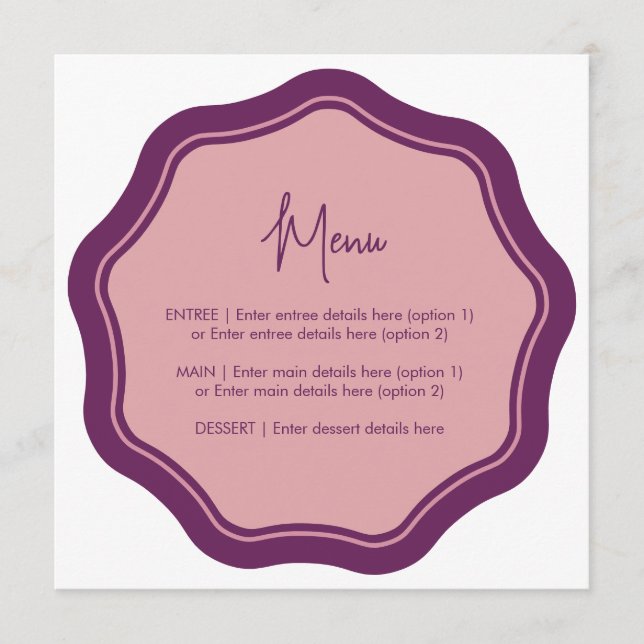 Fun Wavy Menü Lila & rosa Menükarte (Vorderseite)