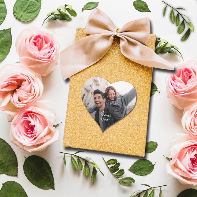 Fun Wedding Foto Vielen Dank Herz-Aufkleber (Small 1-1/2" heart-shaped photo sticker.)