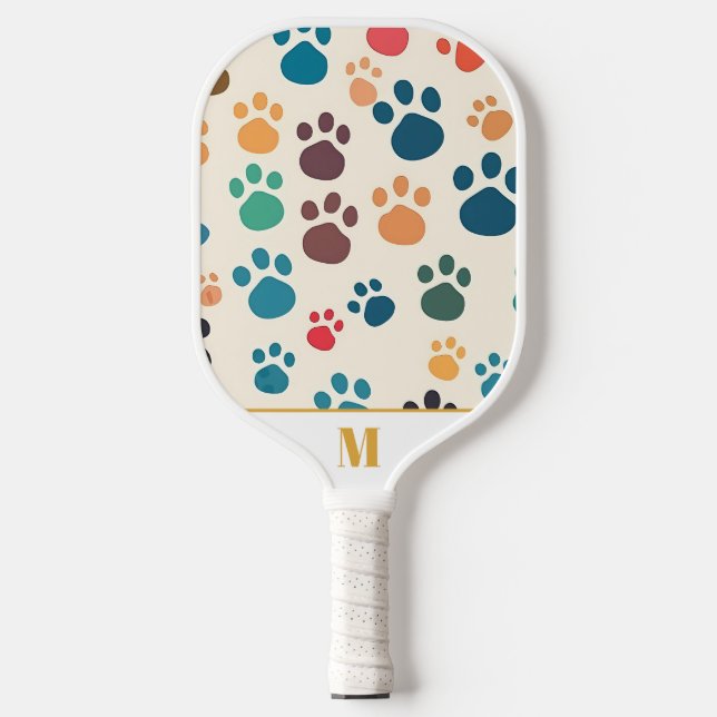 Fun weißes, farbiges Monogramm-Muster für Hunde Pickleball Schläger (Vorderseite)