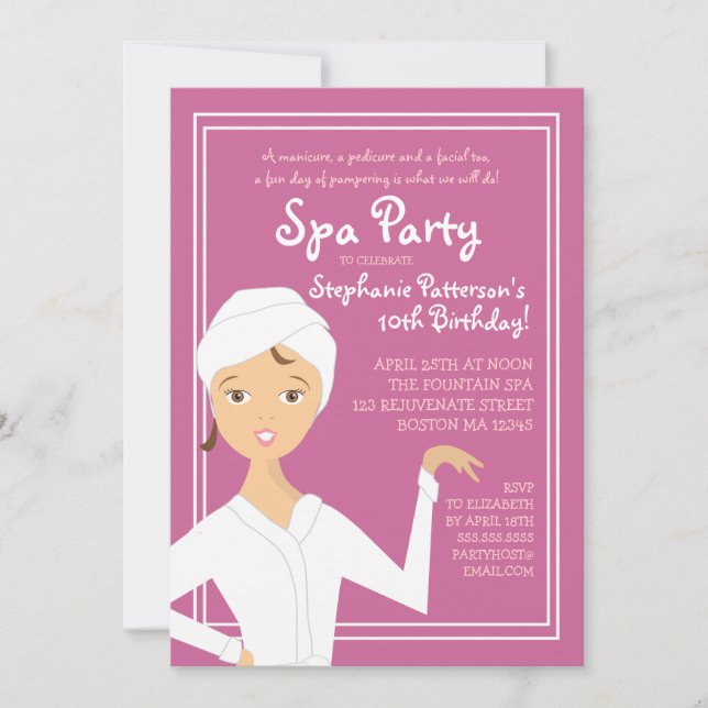 Fun Wellness-Center Girl Geburtstag Wellness-Cente Einladung (Vorderseite)
