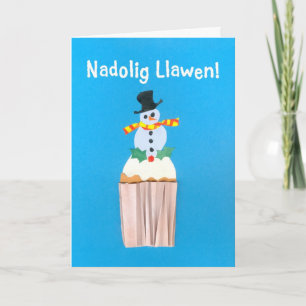 Fun Welsh Christmas Card, Cupcake mit Snowman Feiertagskarte