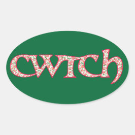 Fun Welsh Cwtch Stickers: Clematis Muster Ovaler Aufkleber