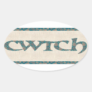 Fun Welsh Cwtch Stickers, Paisley Pattern Ovaler Aufkleber