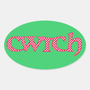 Fun Welsh Cwtch Stickers: Rote, weiße Polka Punkte Ovaler Aufkleber