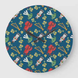 Fun Welsh Embleme auf der Blue Round Wall Uhr
