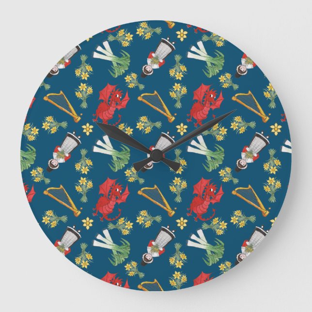 Fun Welsh Embleme auf der Blue Round Wall Uhr (Vorderseite)