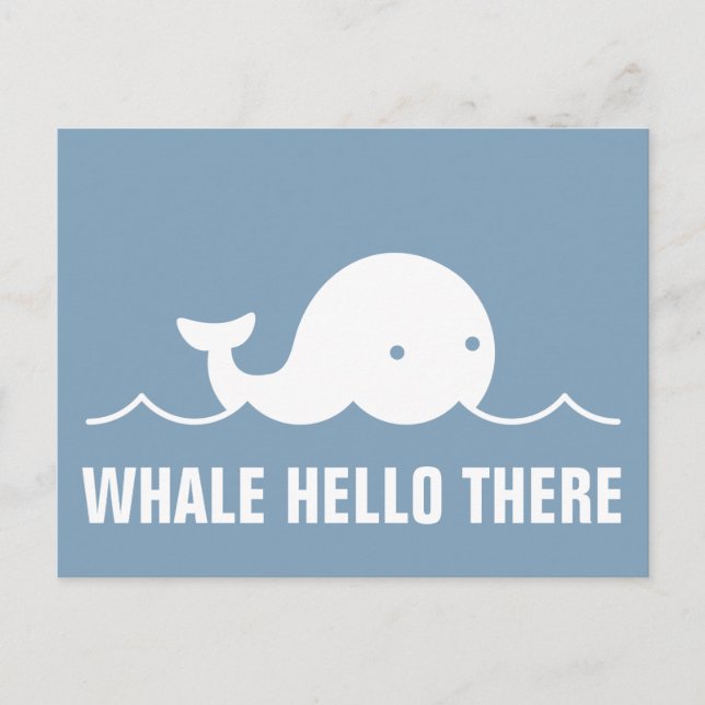 Fun Whale Hello There Pub White on Blue Postcard Postkarte (Vorderseite)
