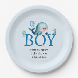 Fun Whale Under Sea Watercolor Kinderdusche Pappteller