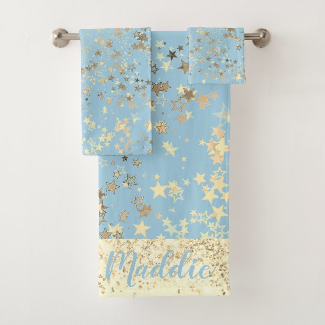 Fun Whimsical Gold Stars sur Blue Personnalisé (En situation)