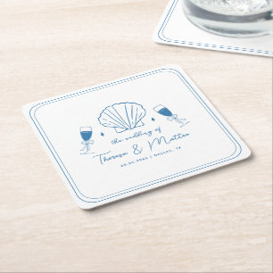 Fun Whimsical Hand Drawn Nautical Coastal Hochzeit Rechteckiger Pappuntersetzer