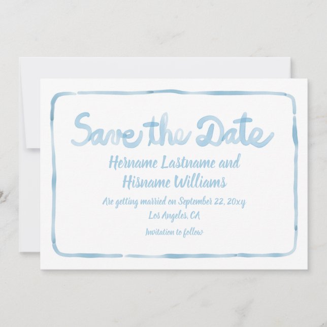 Fun Whimsical Hand gezogen einfache hellblau weiß Save The Date (Vorderseite)