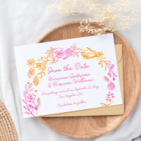 Fun Whimsical Hand gezogen rosa Orange Blüte