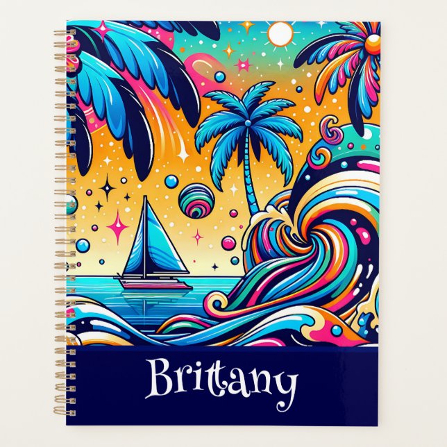 Fun Whimsical Psychedelic Voilier Personnalisé (Devant)
