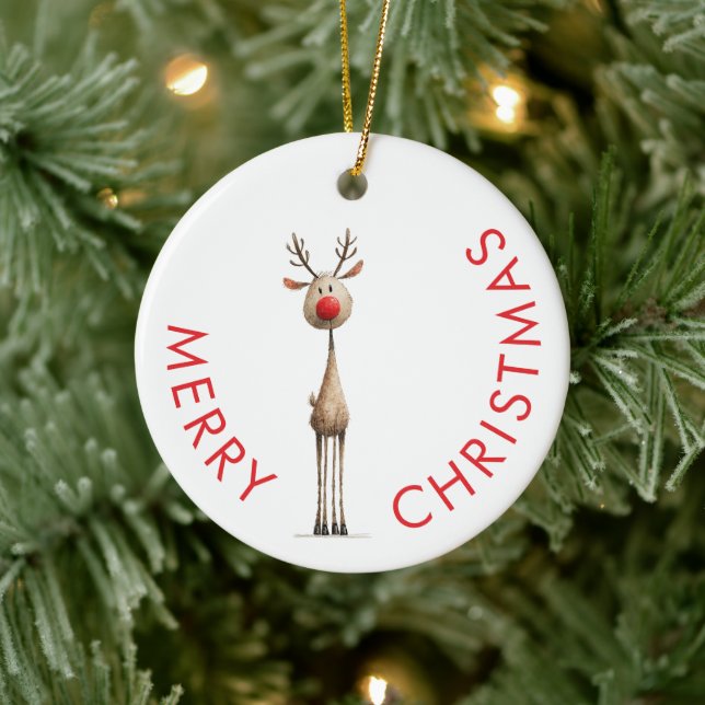 Fun Whimsical Reindeer Merry Christmas Keramik Ornament (Baum)