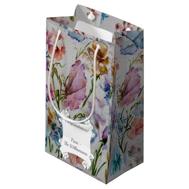 Fun Whimsical Schmetterlinge und Blume Kleine Geschenktüte (Vorderseite Schrägansicht)