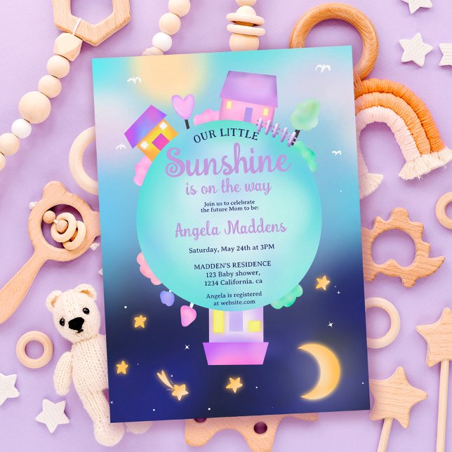Fun whimsical Sonnenscheinsterne und Mond Babydusc Einladung (Von Creator hochgeladen)