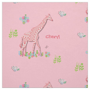 Fun Whimsy Pink Gemusterte Giraffen Personalisiert Stoff
