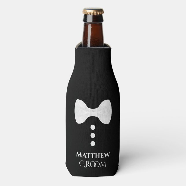 Fun White Cravate Mariage de la  Glacière de la bo (Bottle Devant)